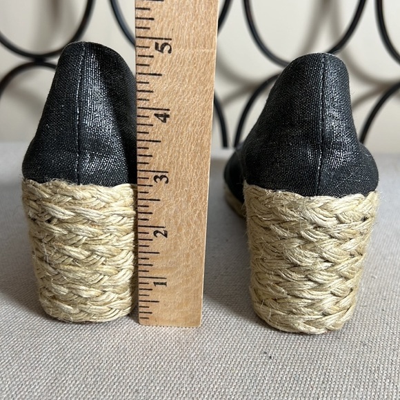 Lauren RL Cecilia open toe black with silver canvas sparkle Espadrilles wedge 7B - Picture 6 of 10